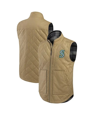 Darius Rucker Collection by Fanatics Men's Tan/Charcoal Seattle Mariners Reversible Canvas Plaid Patch Full-Zip Vest