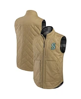 Darius Rucker Collection by Fanatics Men's Tan/Charcoal Seattle Mariners Reversible Canvas Plaid Patch Full-Zip Vest
