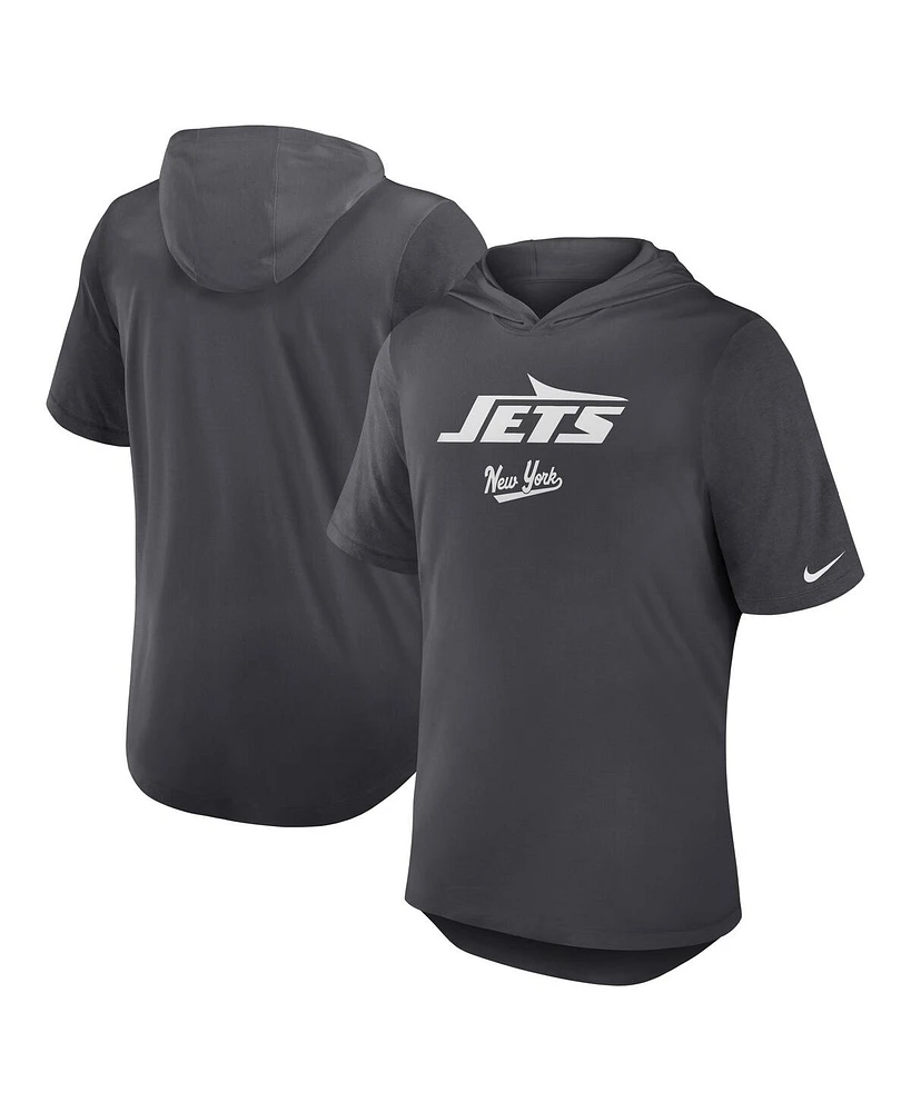 Nike Men's Anthracite New York Jets Tri-Blend Performance Hoodie T-Shirt