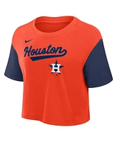 Nike Women's Orange/Navy Houston Astros Script Cropped Performance T-Shirt