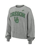 Nike Women's Heather Gray Oregon Ducks Legacy Fleece Classic Arch Oversized Cropped Tackle Twill Sweatshirt