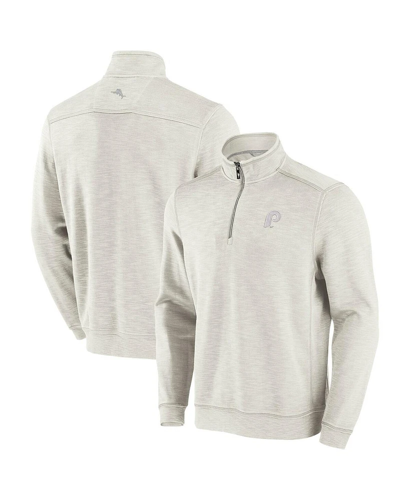 Tommy Bahama Men's Cream Philadelphia Phillies Sport Tobago Bay Tri-Blend Half-Zip Sweatshirt