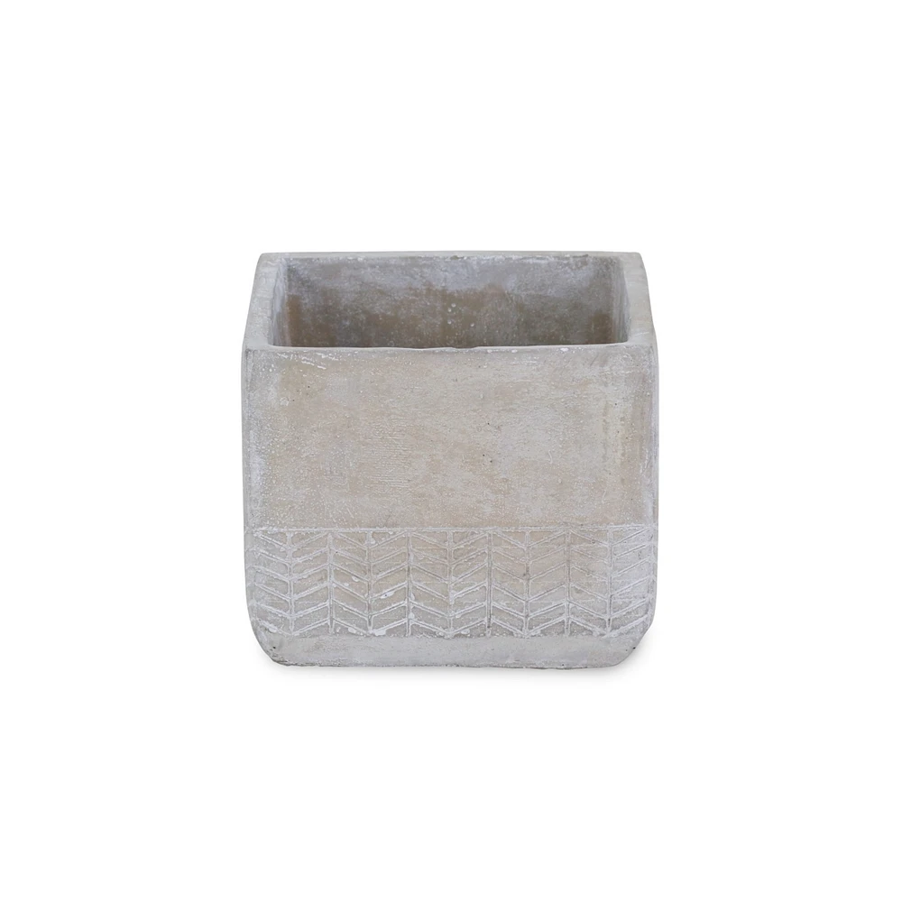Cement Square Pot Planter with Chevron Design – Indoor/Outdoor Use