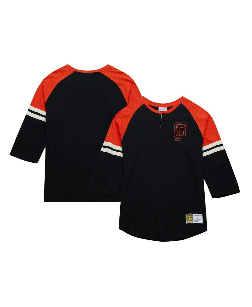 Mitchell & Ness Men's Black San Francisco Giants Cooperstown Collection Legendary Raglan Slub Henley 3/4-Sleeve T-Shirt