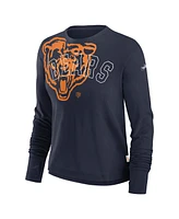 Nike Women's Navy Chicago Bears Layered Logo Cropped Long Sleeve Fashion T-Shirt