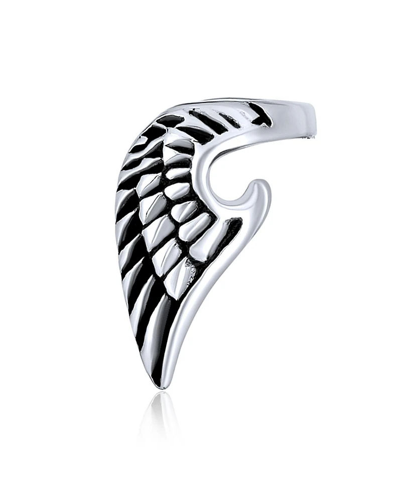 Bling Jewelry Spiritual Guardian Angel Wing Feather Cartilage Ear Lobe Helix Earring Wrap Ear Cuff Clip Black Oxidized Stainless Steel 1 Piece