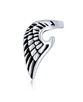 Bling Jewelry Spiritual Guardian Angel Wing Feather Cartilage Ear Lobe Helix Earring Wrap Ear Cuff Clip Black Oxidized Stainless Steel 1 Piece