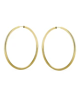 Bling Jewelry Timeless Minimalist Endless Continuous Lightweight Simple Thin 3MM Tube Hoop Earrings Yellow Gold Plated Brasss Finish 2 Inch Diameter