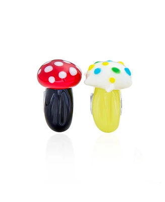 Bling Jewelry Set of 2 Whimsical Colorful 3D Cartoon Fairy Tale Alice Wonderland Glass Mushrooms Charms Bead Lamp Work Murano Glass .925 Sterling Silv