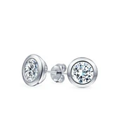 Bling Jewelry Minimalist Bezel Round Solitaire Cubic Zirconia Cz Martini Stud Earrings Sterling Silver