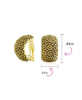 Bling Jewelry Fashion Carved Sunflower Flower Wide Half Hoop Clip On Earrings Silver Gold Tone Plated For Non Pierced Ears