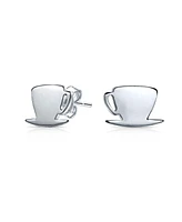 Bling Jewelry Tiny Food Latte Espresso Cafe Coffee Lover Stud Earrings .925 Sterling Silver