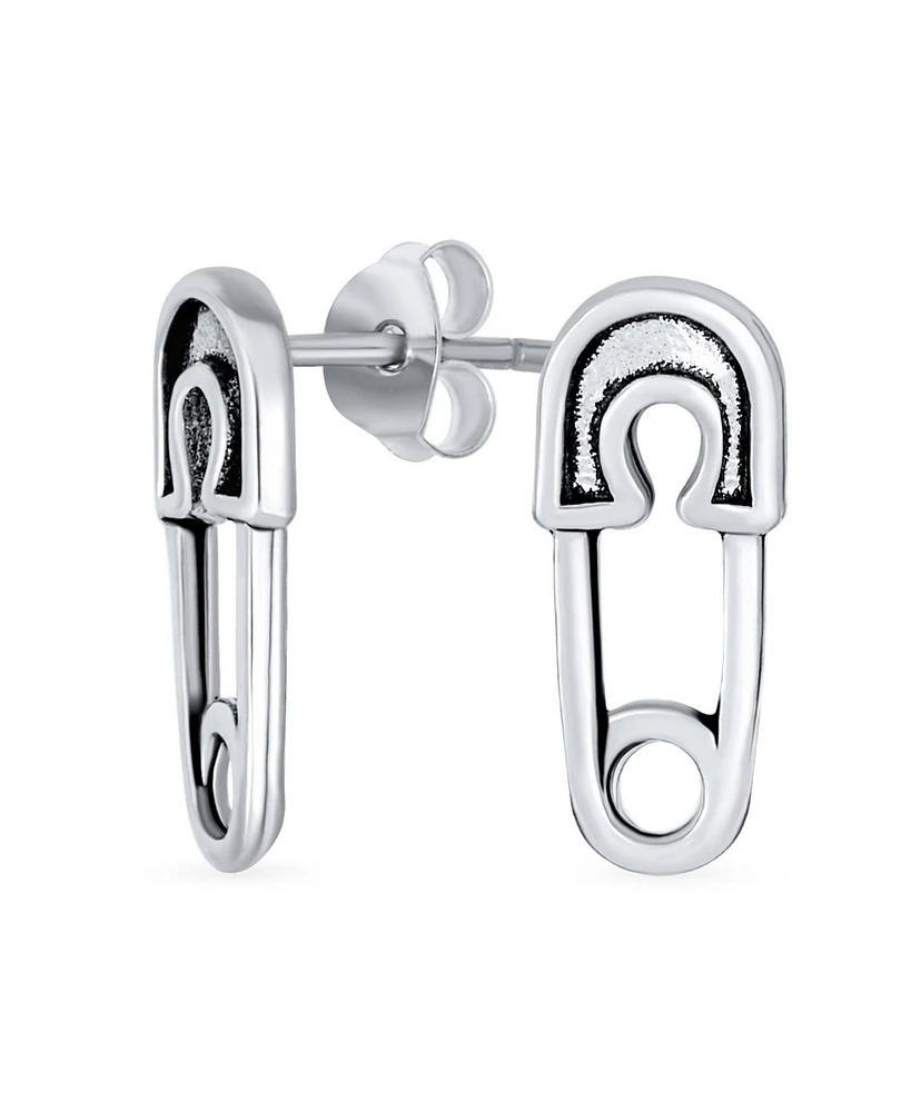 Bling Jewelry Inspirational Symbol Support For Displaced People Punk Rock Biker Jewelry Safety Pin Stud Earrings Oxidized .925 Sterling Silver