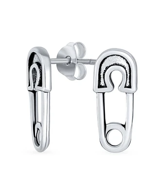 Bling Jewelry Inspirational Symbol Support For Displaced People Punk Rock Biker Jewelry Safety Pin Stud Earrings Oxidized .925 Sterling Silver