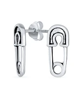 Bling Jewelry Inspirational Symbol Support For Displaced People Punk Rock Biker Jewelry Safety Pin Stud Earrings Oxidized .925 Sterling Silver