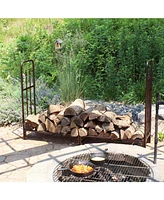 Indoor/Outdoor 6-Foot Decorative Firewood Log Rack - Powder-Coated Steel Wood and Kindling Holder - Bronze