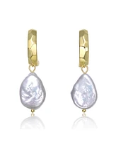 Sterling Silver 14K Gold Plated with Irregular Freshwater Pearl Dangle Earrings