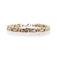 Bling Jewelry Biker Jewelry Two tone Byzantine Chain Mechanic Double Link Bracelet Black Silver Or Gold-Tone Stainless Steel Heavy Flexible