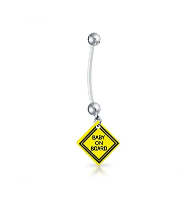 Bling Jewelry Bio flex On Board Sign Pregnant Dangle Bar And Ball Style Navel Belly Ring Silver Tone Surgical Steel 14G