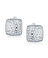 Bling Jewelry Geometric Casual Fashion Speckle Hammered Square Clip On Earrings Silver Gold Plated For Non Pierced Ears