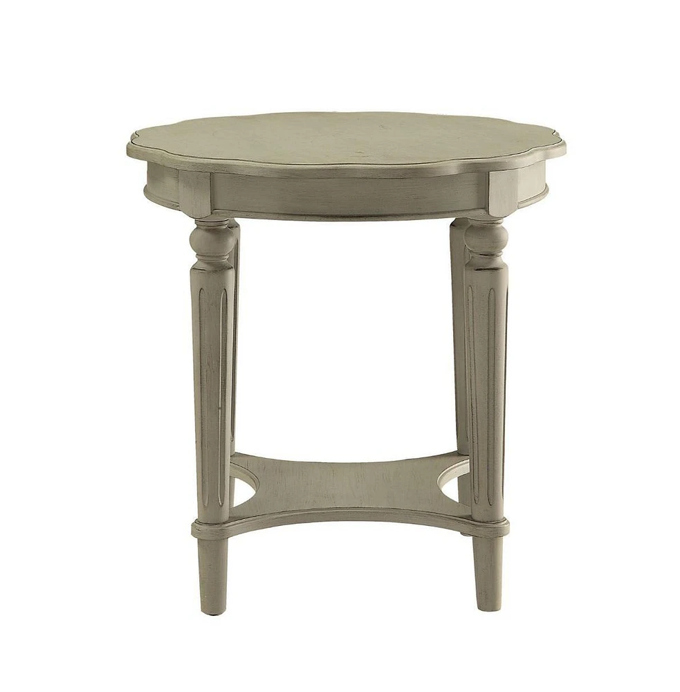 Solid Wood Round End Table with Shelf for Living Room or Bedroom