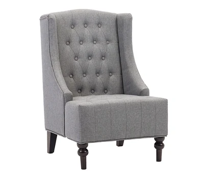 25" Grey And Black Upholstered Wingback Accent Chair