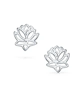 Bling Jewelry Blossom Open Lily Flower Zen Buddhist Lotus Stud Earringss Yogi .925 Sterling Silver