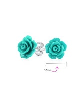 Bling Jewelry Romantic Delicate Pink Blue Yellow Green Black Purple White Red Floral Blooming 3D Carved 10MM Rose Flower Post Stud Earrings Lightweigh