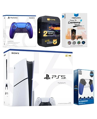 Sony Playstation 5 Slim Disc with Extra Volcanic Red Controller, Trigger Stop Kit and MightySkins Decal Voucher + 2 Year Cps Extended Warranty