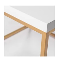 35" White And Gold Metal Square Coffee Table