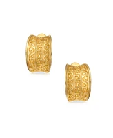 Bling Jewelry Egyptian Greek Motif Wide Half Hoop Clip On Earrings Non Pierced Ears Matte Gold Plated Brass