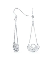 Bling Jewelry Boho Tribal Dangle Earrings Curved Half Moon Teardrop Sterling Silver Hooks