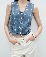 Mango Women's Embroidered Floral Crop Vest