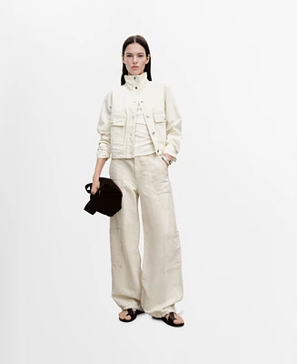 Mango Women's High Neck Pockets Cotton Jacket