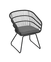 Outdoor Rattan Dining Chairs - Set of 2, Gray Base