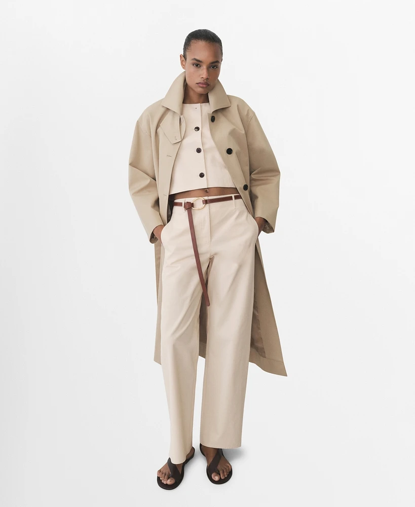 Mango Women's Cotton Straight Mid-Rise Pants