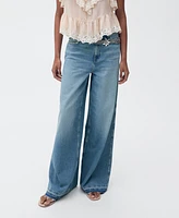 Mango Women's Wide Leg Low Frayed Hem Jeans