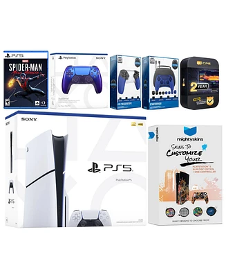 Sony Playstation 5 Slim Disc with Spider-Man: Miles Morales, Extra Volcanic Red Controller, Gamer Kit, Trigger Kit and MightySkins Decal Voucher + 2 Y