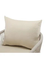 Modern beige curved aluminum lounge chairs, Rope weave, cushioned