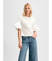 Isaac Mizrahi Women's Button Back Fluted Short Sleeve Poplin Blouse