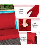 2PCS Patio Rattan Armless Sofa Sectional Conversation Furniture Set W/Cushion