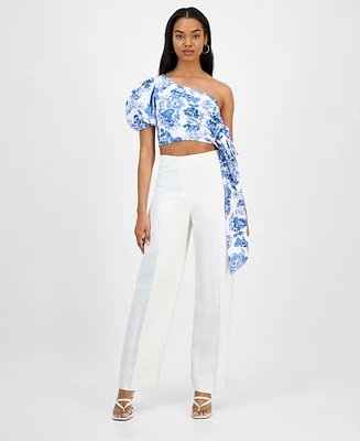 Cindy Castro New York Women's Simone Printed One-Shoulder Cropped Top