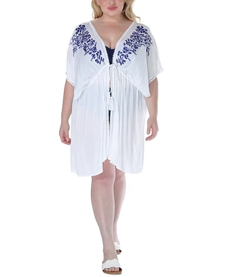 Ravyia Plus Tie-Waist Embroidered Cover-Up Dress