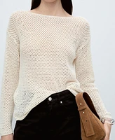 Mango Women's Open-Knit Boat Neck Sweater