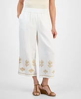 Style & Co Petite Cotton Embroidered Pull-On Pants, Exclusively at Macy's