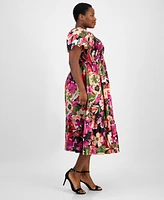 Anne Klein Plus Smocked Floral Midi Dress