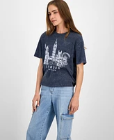 Rebellious One Juniors' London Mineral Wash Graphic T-Shirt