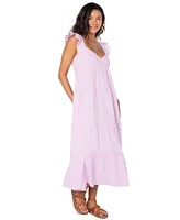 Roxy Juniors' Palmy Days Cotton Smocked-Back Tiered Midi Dress