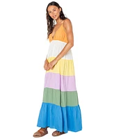 Roxy Juniors' Honolulu Glow Cotton Tiered Open-Back Maxi Dress