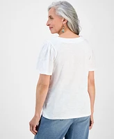 Style & Co Petite Square-Neck Short-Sleeve Top, Exclusively at Macy's